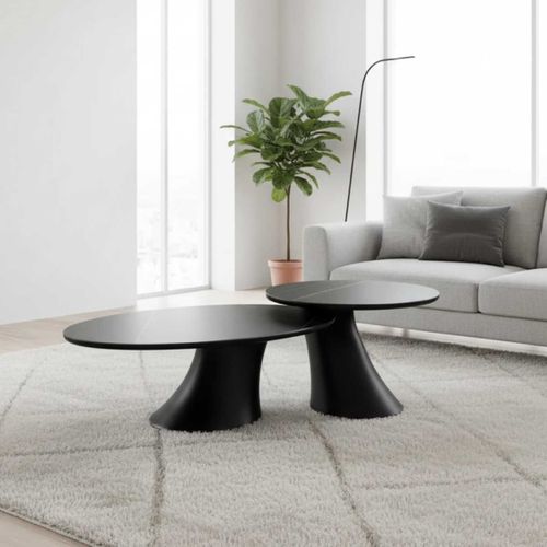 Ensemble Table Basse Et Bout De Canapé Noir En Céramique Et Pied En Abs - Maala