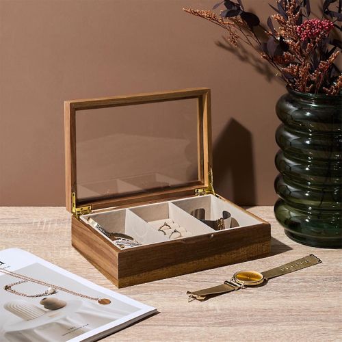 Boîte à Bijoux En Bois - Dimensions 22x12x10 Cm, Neuf Avec étiquettes, Idéal Rangement Ou Cadeau