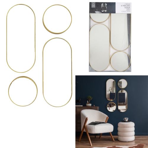 Lot De 4 Miroirs Muraux Décoratifs Rond Et Ovale Versa Doré - Ionix