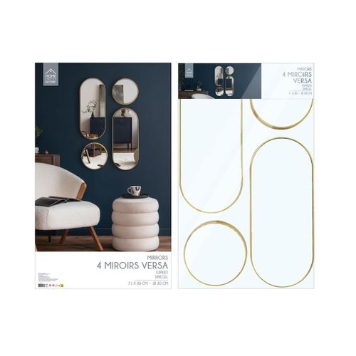 Lot De 4 Miroirs Muraux Décoratifs Rond Et Ovale Versa Doré - Ionix