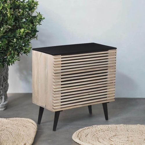 Commode 3 Tiroirs En Manguier Massif Et Noir Façades Ajourées - Venitien