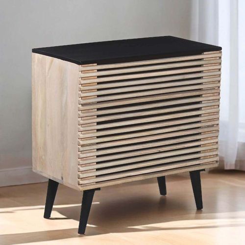 Commode 3 Tiroirs En Manguier Massif Et Noir Façades Ajourées - Venitien