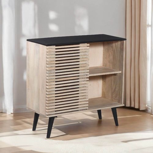 Meuble D'entrée En Manguier Massif Et Noir Façade Ajourée Coulissante - Venitien