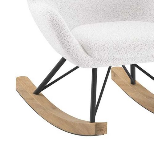 Chaise à Bascule Enfant En Tissu Bouclette Blanc Pieds Bois Et Métal - Mouty