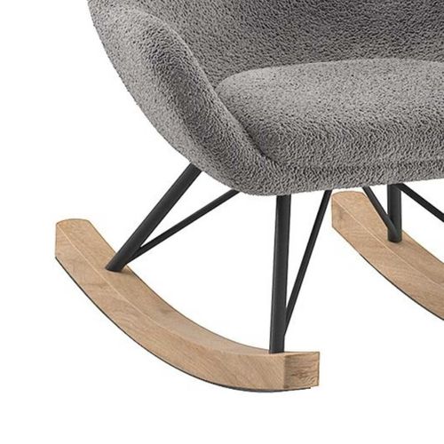 Chaise à Bascule Enfant En Tissu Bouclette Gris Pieds Bois Et Métal - Mouty