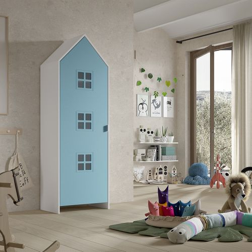 Armoire Cabane 1 Porte Bleue Détail Fenêtres - Beauville