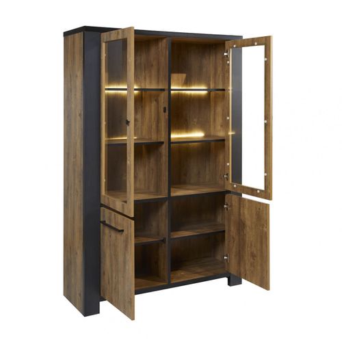 Argentier 4 Portes Aspect Bois Finition Denver Et Noir Avec LEDs - Etienne