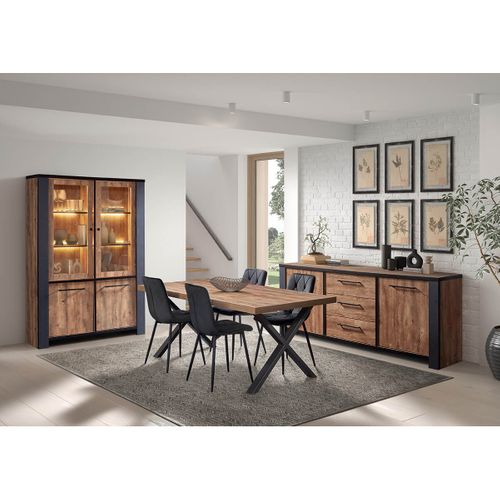 Argentier 4 Portes Aspect Bois Finition Denver Et Noir Avec LEDs - Etienne