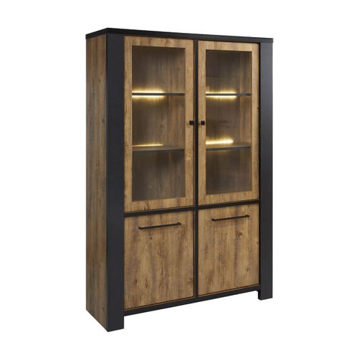 Argentier 4 Portes Aspect Bois Finition Denver Et Noir Avec LEDs - Etienne