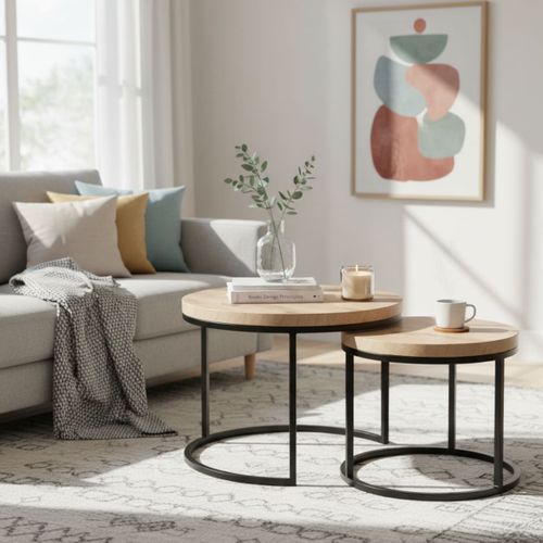 Table Basse Gigogne Aspect Bois Finition Canyon Piètement Métal Noir - Canyon