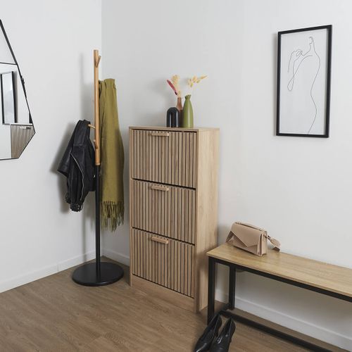Meuble à Chaussures 3 Portes Basculantes Effet Bois Avec Tasseaux - Pajan