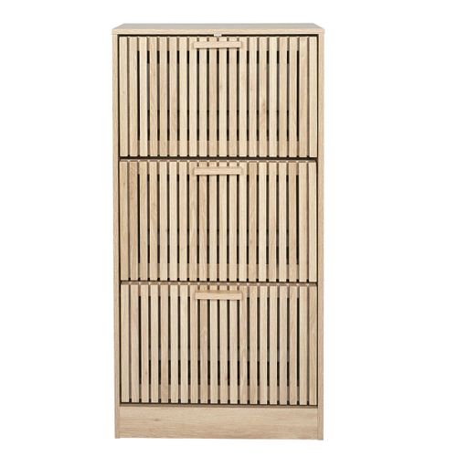 Meuble à Chaussures 3 Portes Basculantes Effet Bois Avec Tasseaux - Pajan