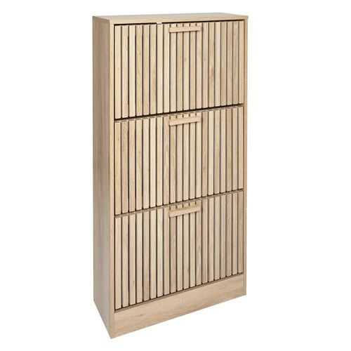 Meuble à Chaussures 3 Portes Basculantes Effet Bois Avec Tasseaux - Pajan