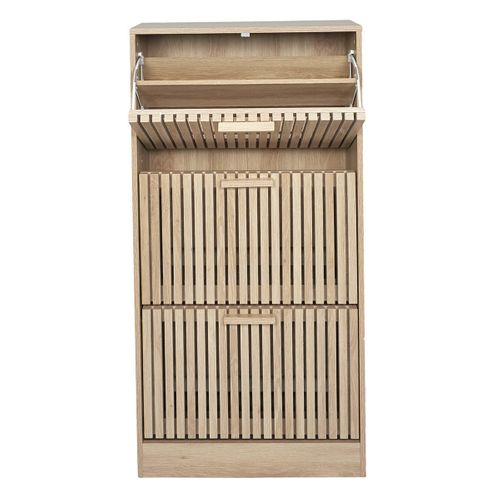 Meuble à Chaussures 3 Portes Basculantes Effet Bois Avec Tasseaux - Pajan