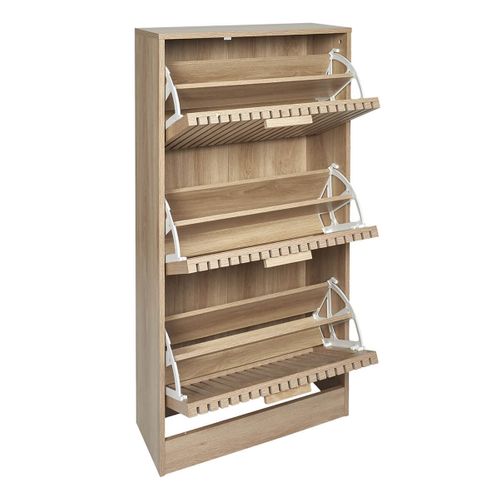 Meuble à Chaussures 3 Portes Basculantes Effet Bois Avec Tasseaux - Pajan