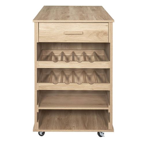 Ilot De Cuisine Multi-rangement Effet Bois Avec Tasseaux - Pajan