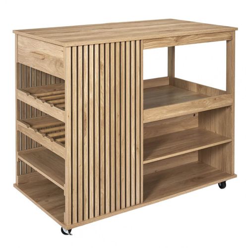 Ilot De Cuisine Multi-rangement Effet Bois Avec Tasseaux - Pajan