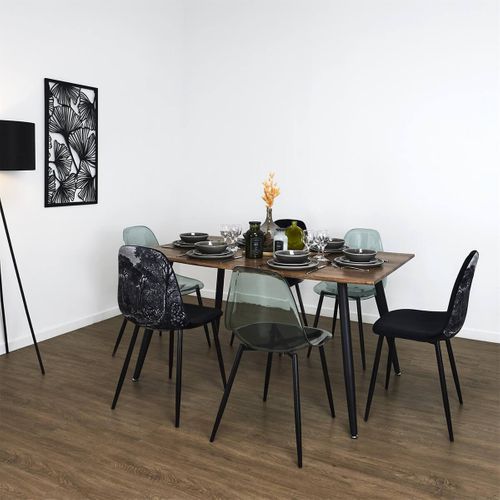 Table De Repas Allongeable En Mdf Aspect Chêne Pieds Métal Noir - Coralie