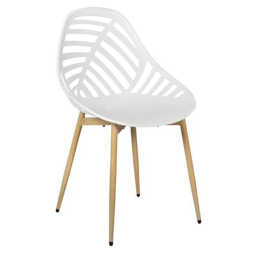 Lot De 4 Chaises De Jardin Coque Plastique Ajourée Blanc Pieds Métal - Saori