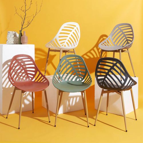 Lot De 4 Chaises De Jardin Coque Plastique Ajourée Blanc Pieds Métal - Saori