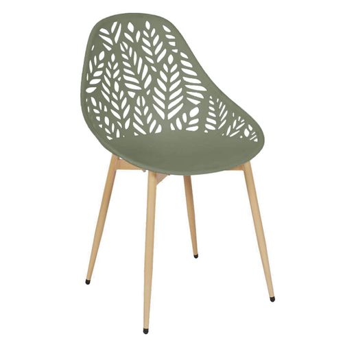 Lot De 4 Chaises De Jardin Coque Plastique Ajourée Vert Olive Pieds Métal - Saya