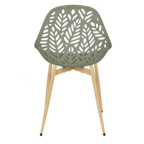 Lot De 4 Chaises De Jardin Coque Plastique Ajourée Vert Olive Pieds Métal - Saya