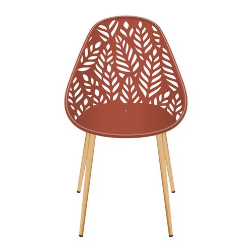 Lot De 4 Chaises De Jardin Coque Plastique Ajourée Terracotta Pieds Métal - Saya