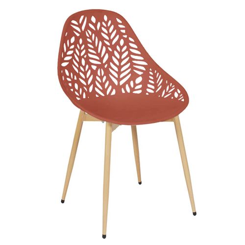 Lot De 4 Chaises De Jardin Coque Plastique Ajourée Terracotta Pieds Métal - Saya