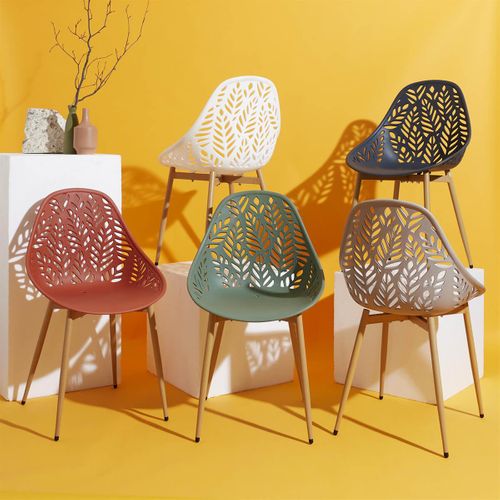 Lot De 4 Chaises De Jardin Coque Plastique Ajourée Terracotta Pieds Métal - Saya