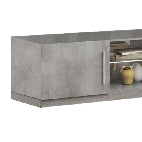 Meuble TV 2 Portes Moderne Laqué Effet Marbre Avec LEDs - Clark