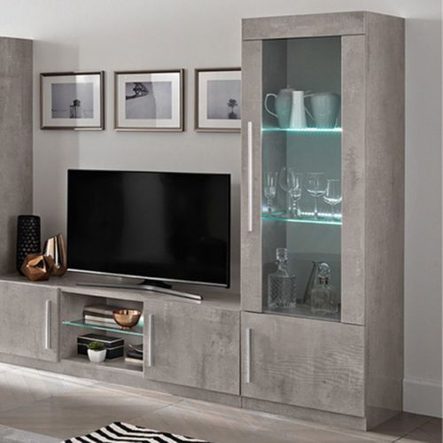 Vitrine Droite Laquée Effet Marbre Poignées Métal Avec LEDs - Clark