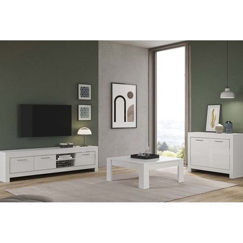 Buffet 2 Portes L112cm Laqué Blanc Brillant - Denae