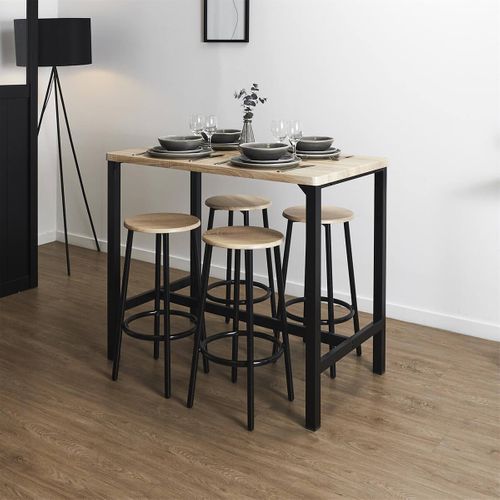 Ensemble Table Haute Et 4 Tabourets En Mdf Et Pieds Métal Noir - Cortez