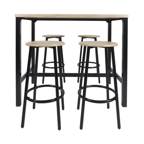 Ensemble Table Haute Et 4 Tabourets En Mdf Et Pieds Métal Noir - Cortez