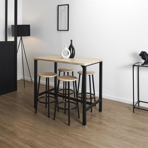 Ensemble Table Haute Et 4 Tabourets En Mdf Et Pieds Métal Noir - Cortez