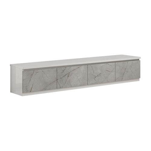 Meuble TV 4 Portes Laqué Blanc Et Gris Marbré - Deyton