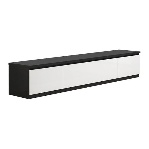 Meuble TV 4 Portes Laqué Noir Et Blanc Brillant - Deyton