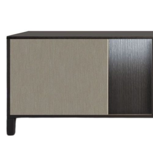 Meuble TV 2 Portes Aspect Chêne Foncé Et Champagne Avec LEDs - Manta