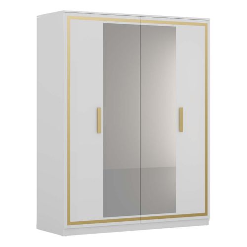 Chambre 160x200cm Blanche Et Décor Doré Lit Avec LEDs + 2 Chevets + Armoire - Jemma