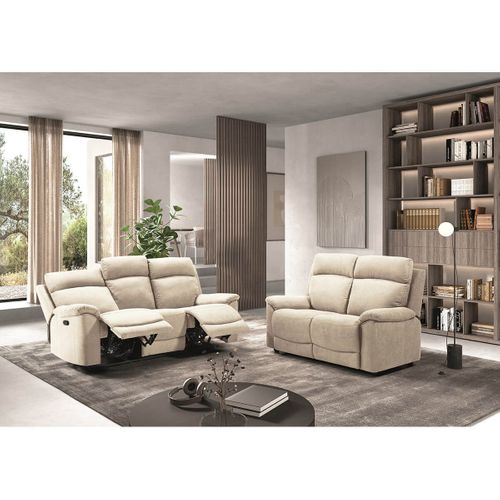 Ensemble Canapés Fixe 2p Et Relax Manuel 3p Tissu Ivoire - Huesca