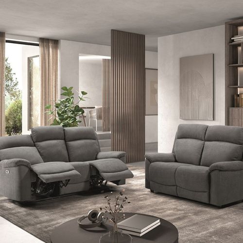 Ensemble Canapés Fixe 2p Et Relax Manuel 3p Tissu Gris - Huesca