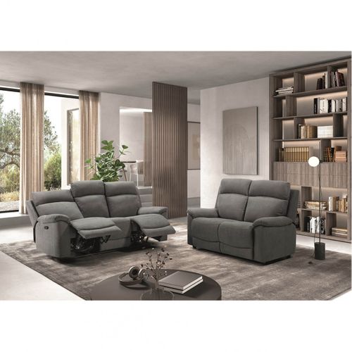 Ensemble Canapés Fixe 2p Et Relax Manuel 3p Tissu Gris - Huesca