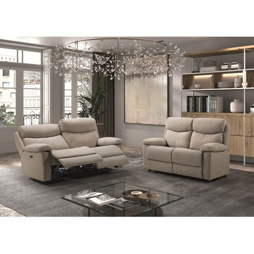 Ensemble 2 Canapés Fixe 2 Places Et Relax Electrique Tissu Beige - Tarifa