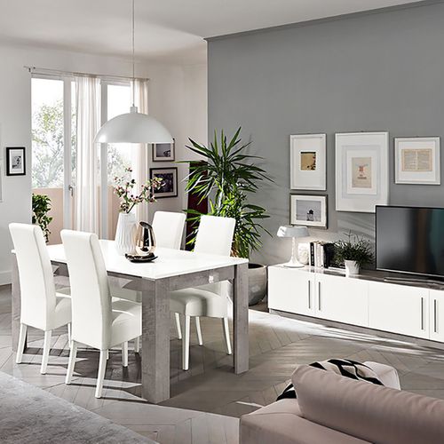 Ensemble Salon 3 Pièces Gris-blanc - Meuble TV, Table Basse, Table D'appoint, Design Moderne Rayures, 200x40x50 Cm