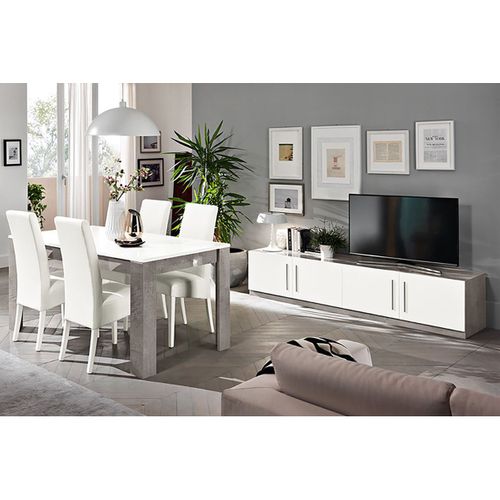 Ensemble Salon Séjour Blanc Et Marbre Meuble TV + Table 190cm - Clark