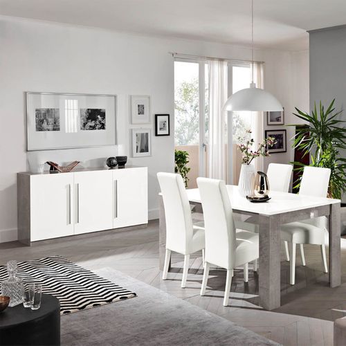 Ensemble Salon Séjour Blanc Et Marbre Meuble TV + Buffet + Table 190cm - Clark