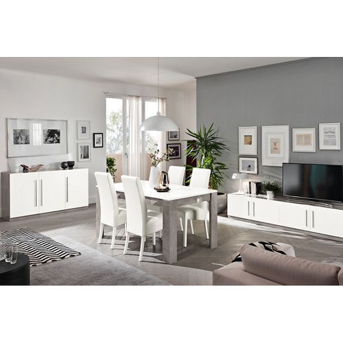 Ensemble Salon Séjour Blanc Et Marbre Meuble TV + Buffet + Table 190cm - Clark