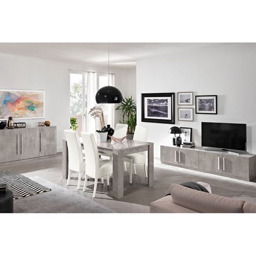 Ensemble Salon Séjour Effet Marbre Meuble TV + Buffet + Table 190cm - Clark