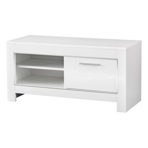Ensemble Salon Séjour Laqué Blanc Brillant Meuble TV + Buffet 2 Portes + Table 100cm - Denae