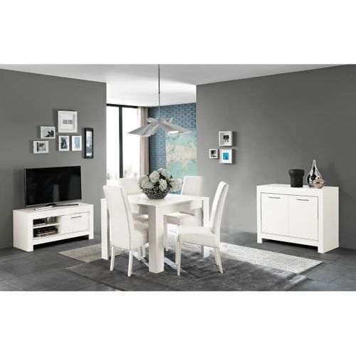 Ensemble Salon Séjour Laqué Blanc Brillant Meuble TV + Buffet 2 Portes + Table 100cm - Denae